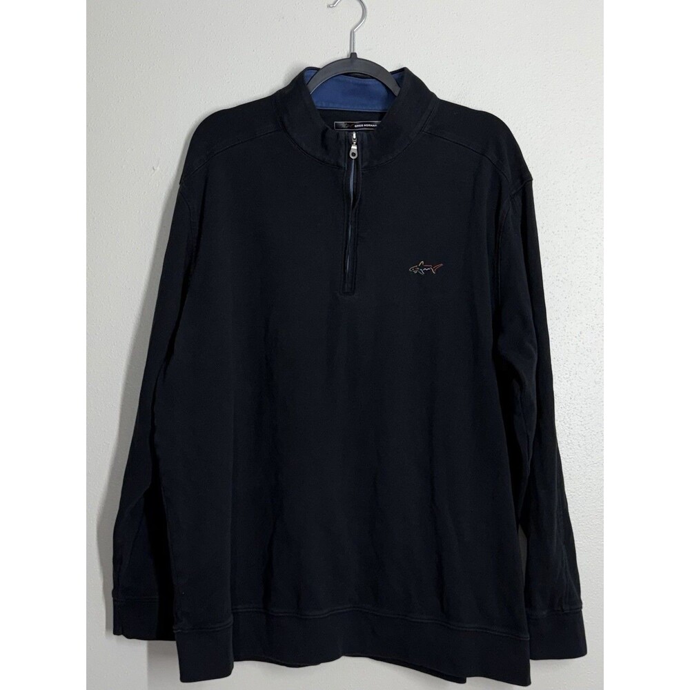 Greg Norman Shark 1/4 Zip Pullover XXL Black Embroidered Golf Cotton Sweatshirt